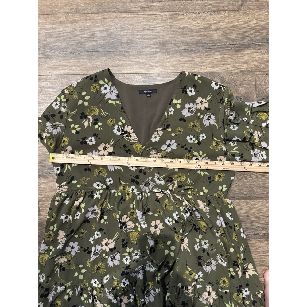 Madewell Floral Midi Dress Olive Green Tiered Long Sleeve Boho Size L - Picture 6 of 6